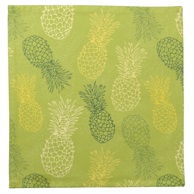 Pineapple Outline Pattern on Green Cloth Napkin (Front)