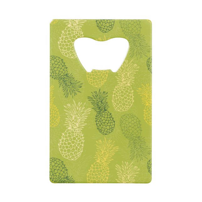 Pineapple Outline Pattern on Green Credit Card Bottle Opener (Front)