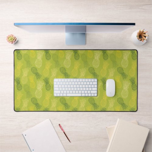 Pineapple Outline Pattern on Green Desk Mat