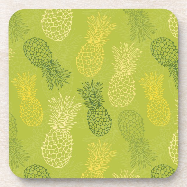 Pineapple Outline Pattern on Green Drink Coaster (Front)