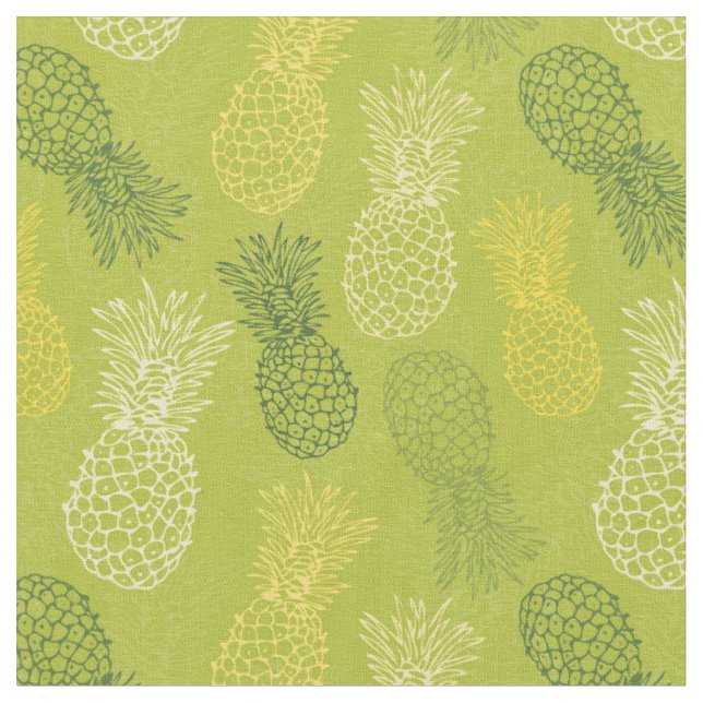 Pineapple Outline Pattern on Green Fabric (Close Up)
