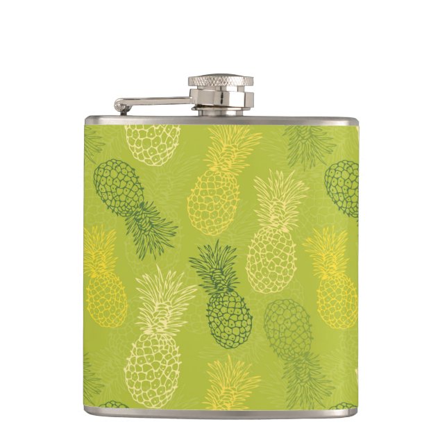 Pineapple Outline Pattern on Green Flask (Front)