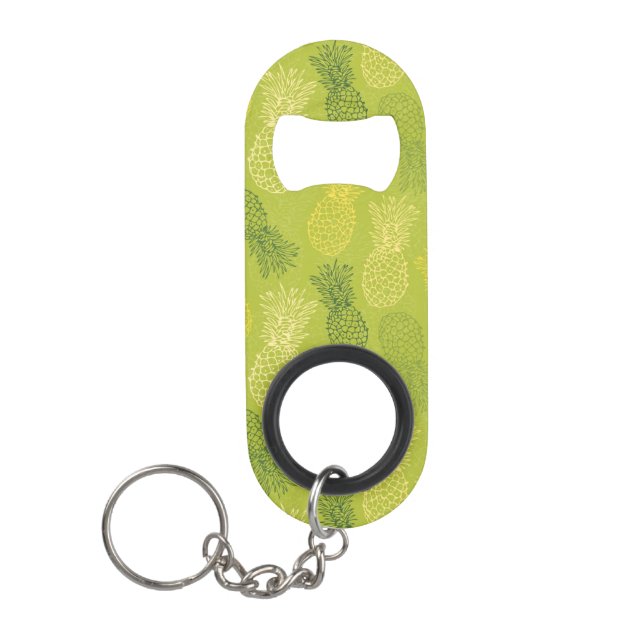 Pineapple Outline Pattern on Green Keychain Bottle Opener (Front)