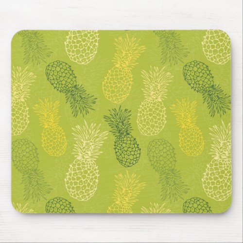 Pineapple Outline Pattern on Green Mouse Pad