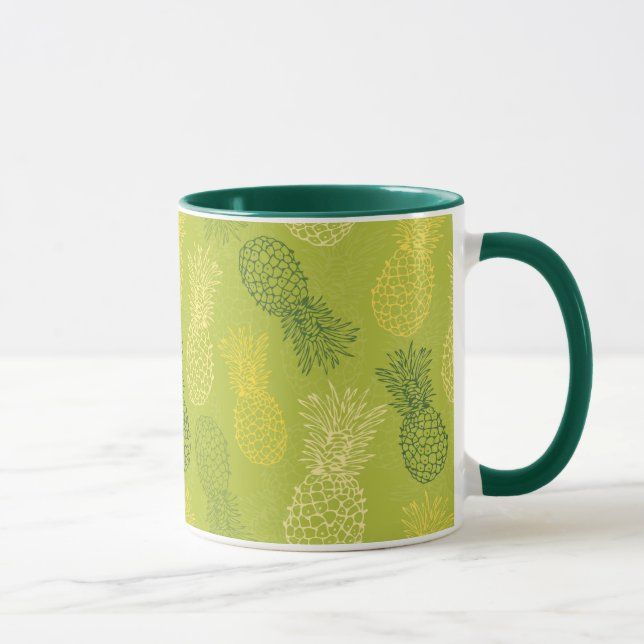 Pineapple Outline Pattern on Green Mug (Right)