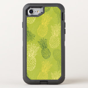 Pineapple Outline Pattern on Green OtterBox Defender iPhone SE/8/7 Case