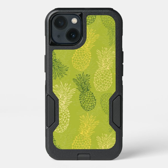 Pineapple Outline Pattern on Green Otterbox iPhone Case (Back)