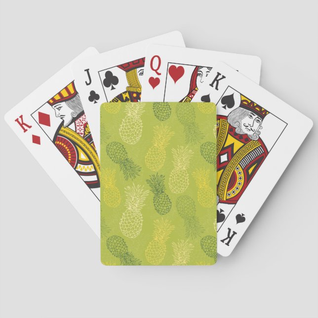 Pineapple Outline Pattern on Green Poker Cards (Back)