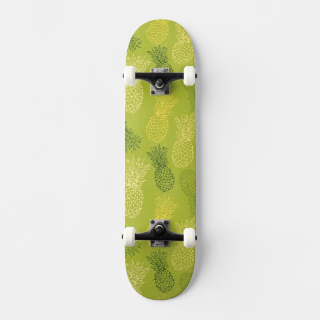 Pineapple Outline Pattern on Green Skateboard Deck (Front)