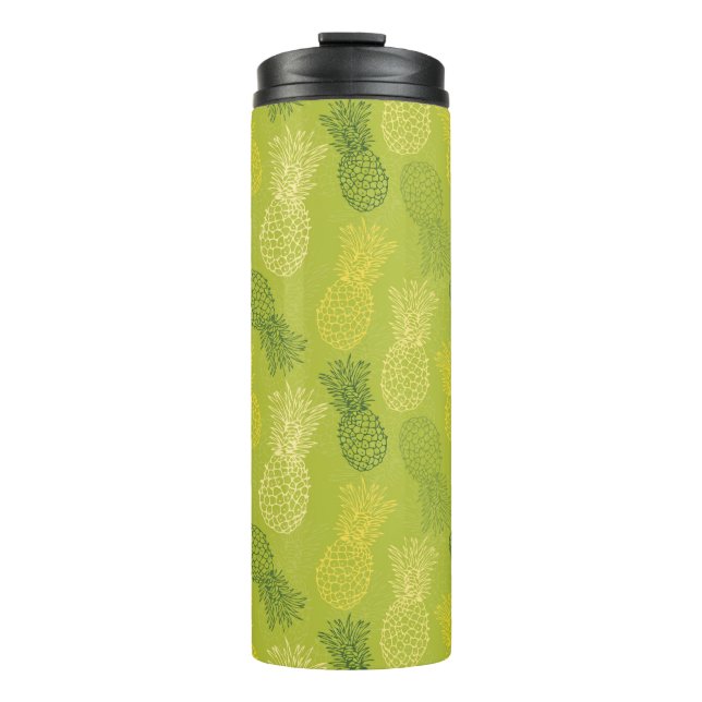 Pineapple Outline Pattern on Green Thermal Tumbler (Front)