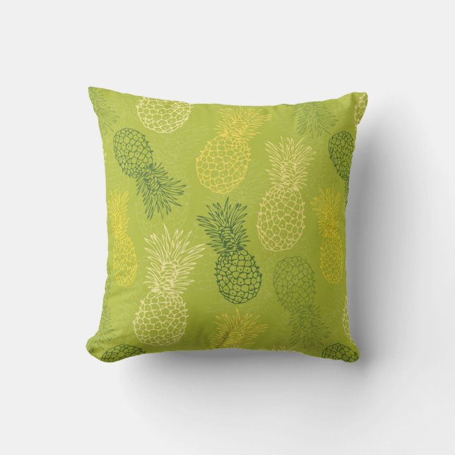 Pineapple Outline Pattern on Green Throw Pillow (Front)