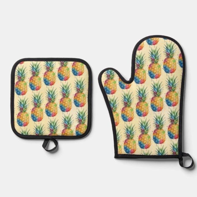 Pineapple Oven Mitt & Pot Holder Set (Front)