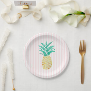 Pineapple Painting Luau Pink Party Paper Plates