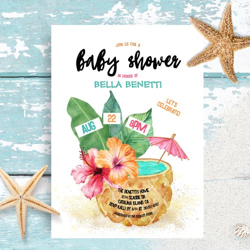 Pineapple Palm Hibiscus Tropical Baby Shower  Invitation