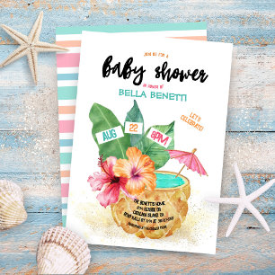 Pineapple Palm Hibiscus Tropical Baby Shower Invitation