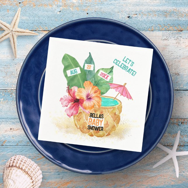 Pineapple Palm Hibiscus Tropical Beach Baby Shower Napkins (Creator Uploaded)