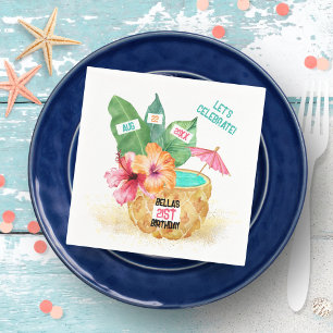 Pineapple Palm Hibiscus Tropical Cocktail Birthday Napkins