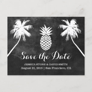Pineapple Palm Tree Tropical Chalk Save the Date Announcement Postcard
