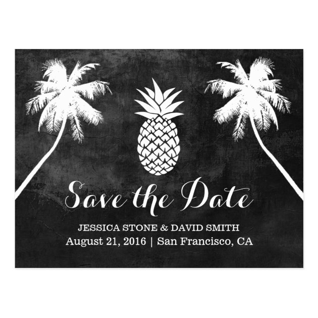 Pineapple Palm Tree Tropical Wedding Save The Date Postcard