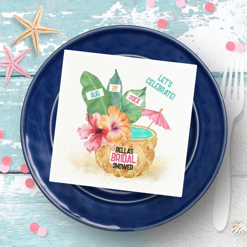 Pineapple Palm Tropical Beach Bridal Shower Napkins