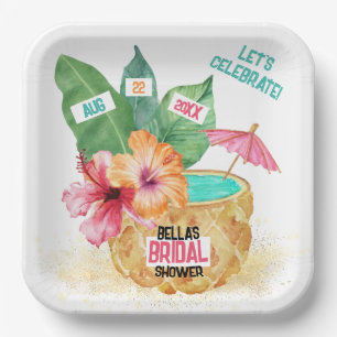 Pineapple Palm Tropical Beach Bridal Shower Paper Plates