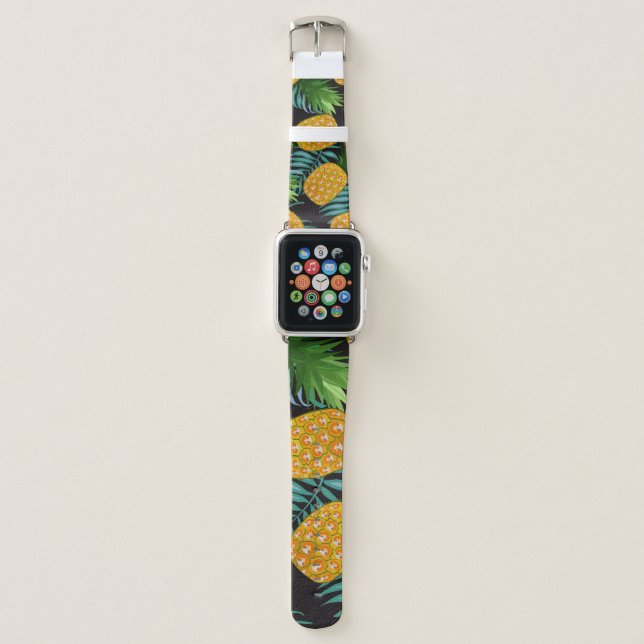 Pineapple Palms Black Tapestry Apple Watch Band (Front)
