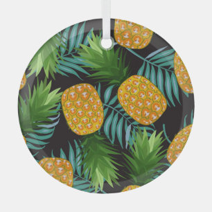 Pineapple Palms Black Tapestry Glass Ornament