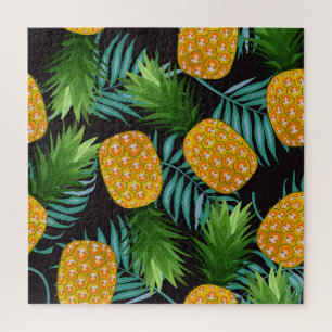 Pineapple Palms Black Tapestry Jigsaw Puzzle
