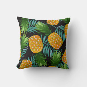 Pineapple Palms Black Tapestry Throw Pillow