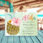 Pineapple Paradise Aloha Beach Watercolor Wedding Save The Date<br><div class="desc">Tropical wedding Save the Date card features colorful "Aloha" script lettering and a watercolor pineapple with a pink hibiscus flower on a green and blue watercolor background. Perfect for beach,  tropical island destination,  Hawaiian luau,  coastal and summer wedding themes. Original artwork KL Stock.</div>
