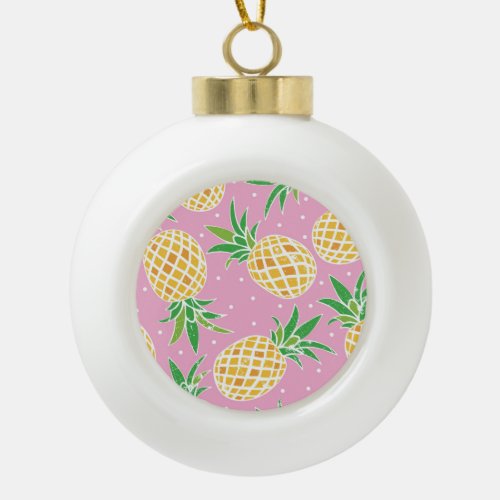 Pineapple Paradise Tropical Pattern Ceramic Ball Christmas Ornament