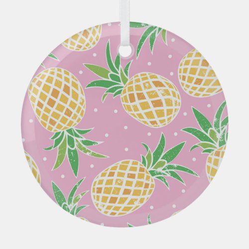 Pineapple Paradise Tropical Pattern Glass Ornament