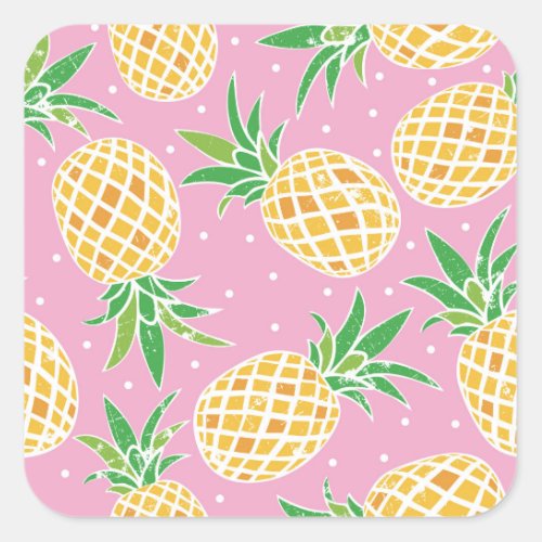 Pineapple Paradise Tropical Pattern Square Sticker