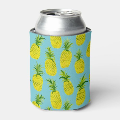 Pineapple party blue can cooler add your own text can cooler
