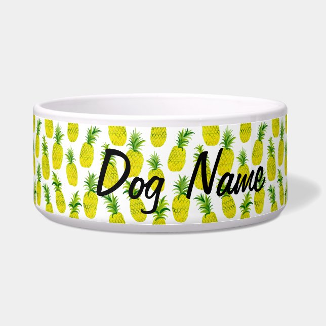 Pineapple Party Customized Pet Water or Food Bowl (Front)