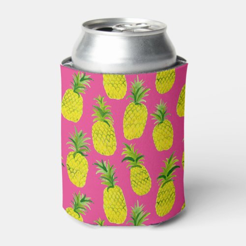 Pineapple party pink can cooler add your own text can cooler