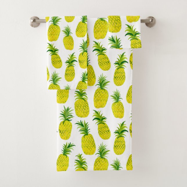 Pineapple party tropical fruit fun bath towel set (Insitu)