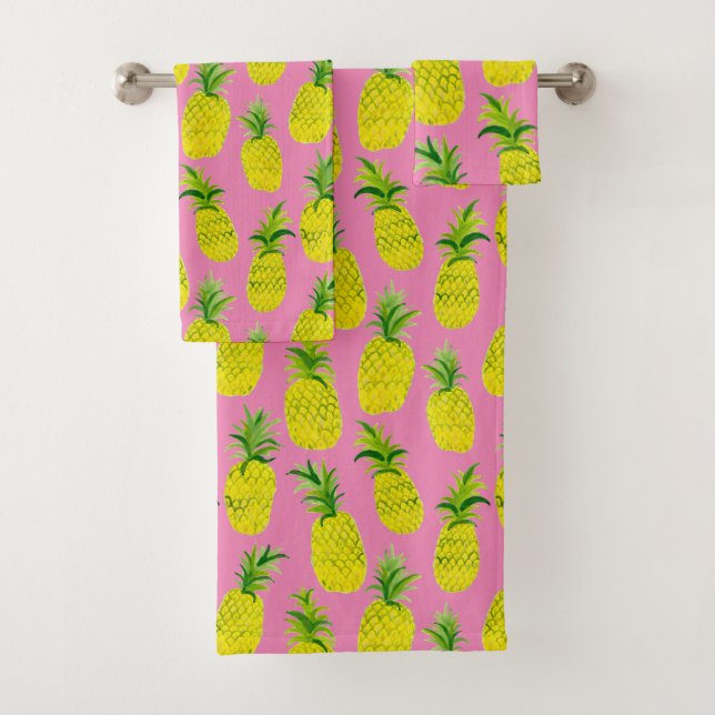 Pineapple party tropical fruit fun bath towel set (Insitu)