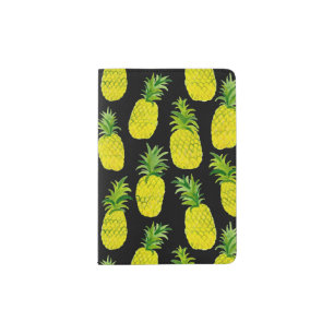 Pineapple party watercolor on black passport holder