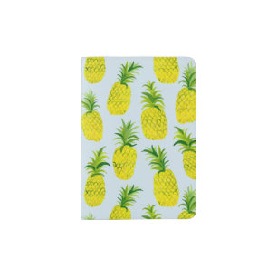 Pineapple party watercolor on blue passport holder