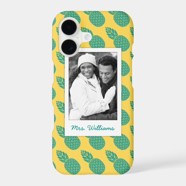 Pineapple Pattern | Add Your Photo & Name Iphone Case (Back)
