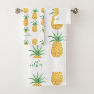 Pineapple Pattern Custom Name Bath Towel Set