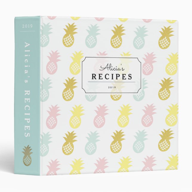 Pineapple Pattern Multi Color Recipe Binder (Front/Spine)