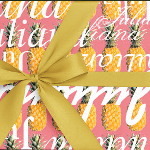 pineapple . pattern of names personalized wrapping paper