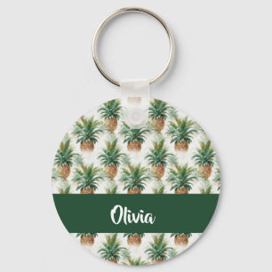 Pineapple pattern on white keychain