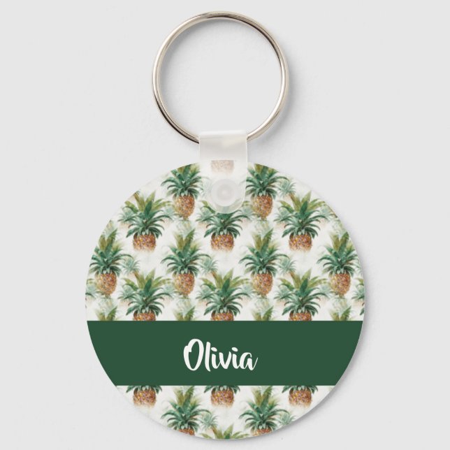 Pineapple pattern on white keychain (Front)