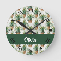 Pineapple pattern on white round clock