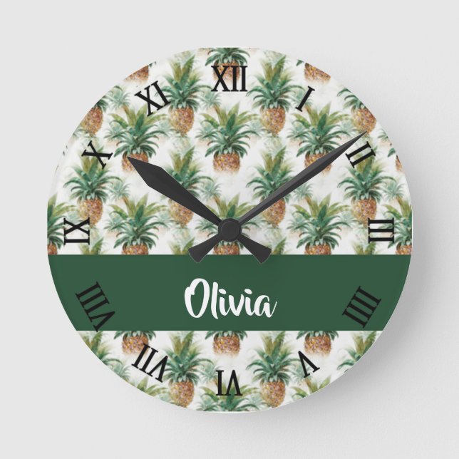 Pineapple pattern on white round clock (Front)