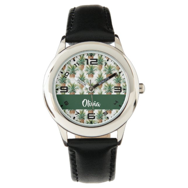 Pineapple pattern on white watch (Front)