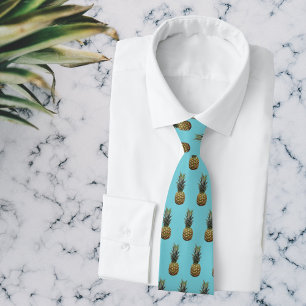 Pineapple Pattern Robin Egg Blue Tropical Tiki Tie